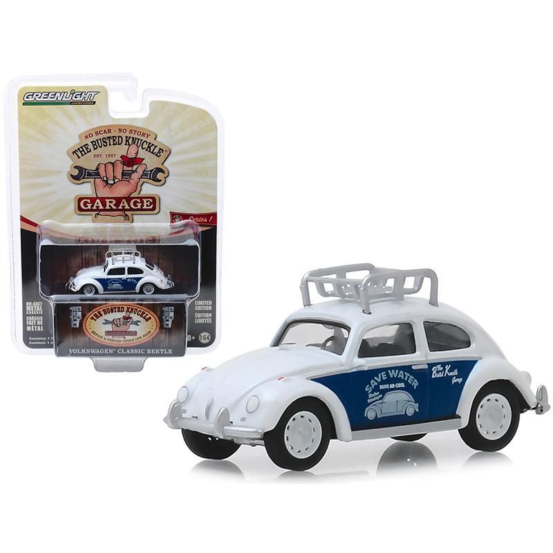 Classic Volkswagen Beetle w/Roof Rack White "Save Water" "Busted Knuckle Garage" Series 1 1/64 Diecast Car by Greenlight