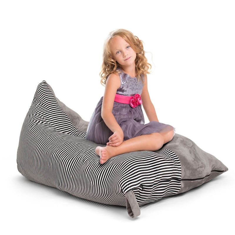 Stuffed Animal Storage Bean Bag Chair Cover - Extra Large Soft Velvet Plush Toy Organizer for Kids, Teens and Adults (No Filler), Grey Stripe