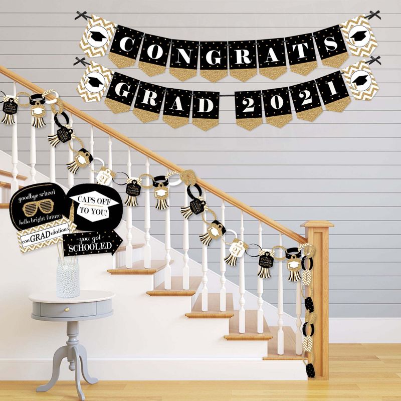 Big Dot of Happiness Tassel Worth The Hassle - Gold - Banner and Photo Booth Decorations - 2021 Graduation Party Supplies Kit - Doterrific Bundle
