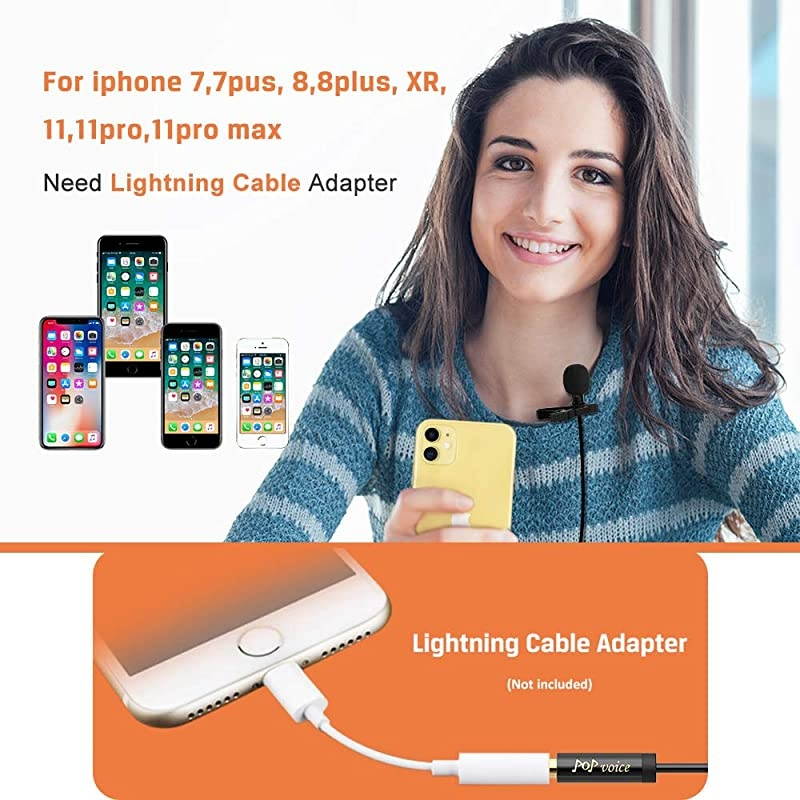 16 Feet Single Head Lavalier Lapel Microphone Omnidirectional Condenser Mic for iPhone Android Windows Smartphones YouTube Interview Studio Video Recording Noise Cancelling Mic