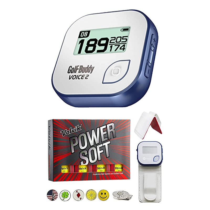 Voice 2 GPSRangefinder Bundle with 1 Dozen Volvik Balls 1 Belt Clip 5 Ball Markers and 1 Magnetic Hat Clip