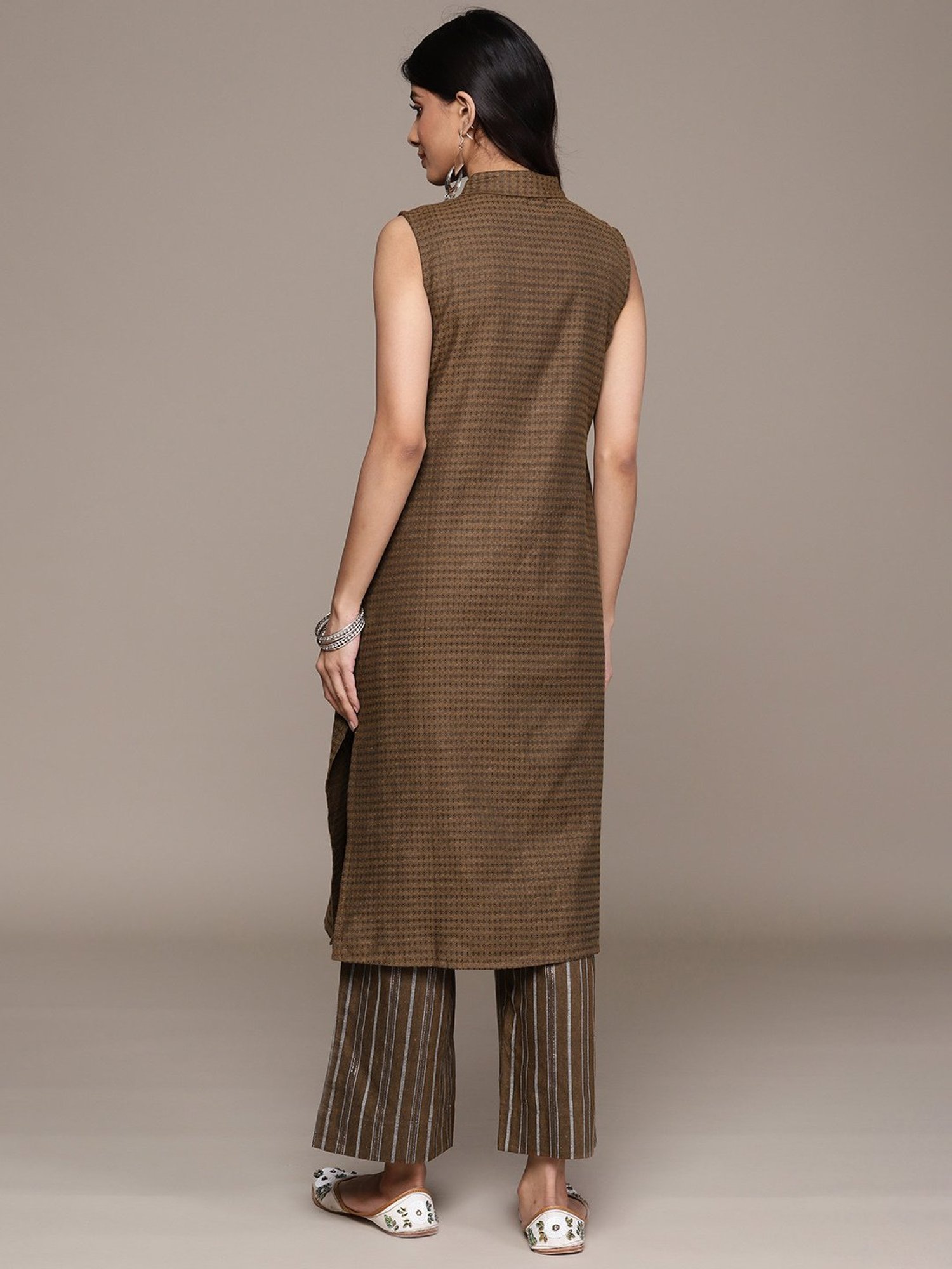 Anubhutee Brown Cotton Printed Kurta Pant Set