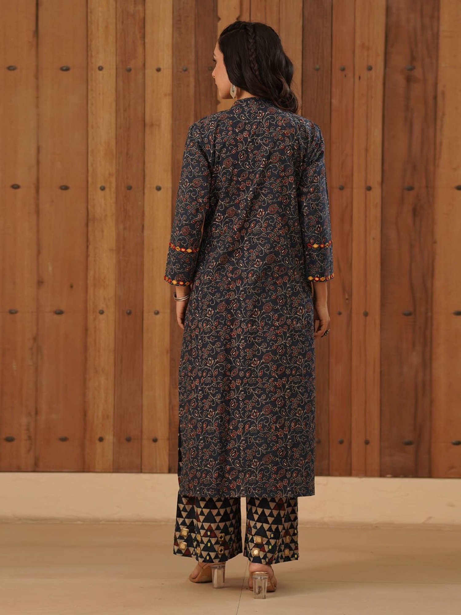 Love Chic Ajrakh Flare Kurta with side slits and 3/4th sleeves