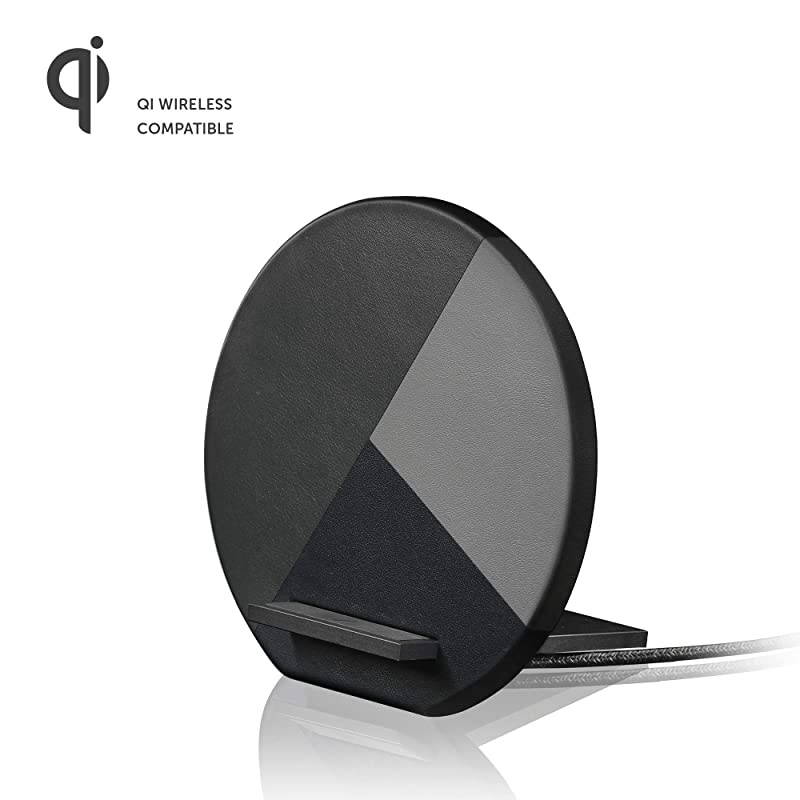 Dock Marquetry Wireless Charger&ndash;Genuine Italian Leather High Speed [Qi Certified] 10W Versatile Fast Wireless Charging Stand with iPhone 11/11Pro/11Pro Max(Slate)