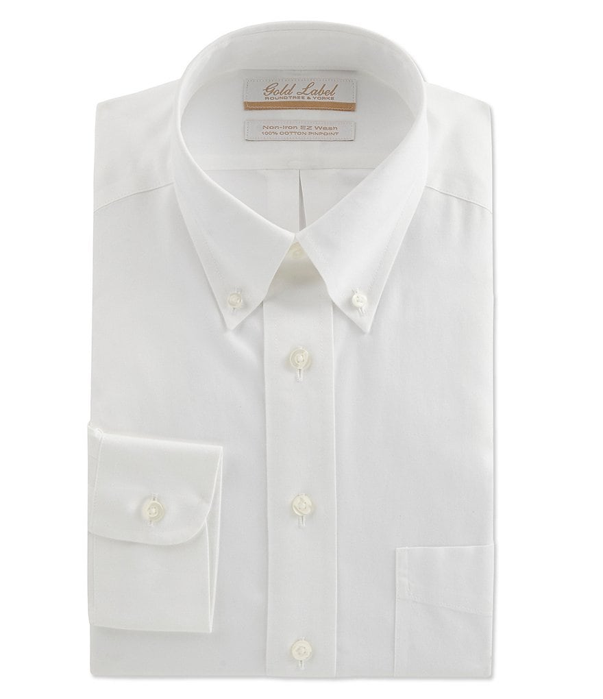 Gold Label Roundtree & Yorke Non-Iron Fitted Button-Down Collar Solid Dress Shirt