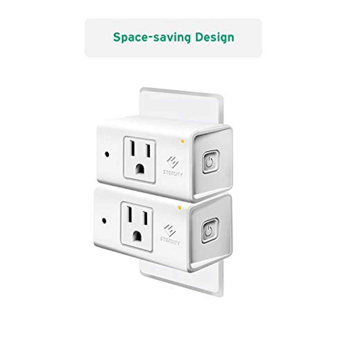 Etekcity ESW15 WiFi Energy Monitoring Smart Plug, Works with Alexa and Google Home, Compact Size, 15 Amp, White, 2 Pack