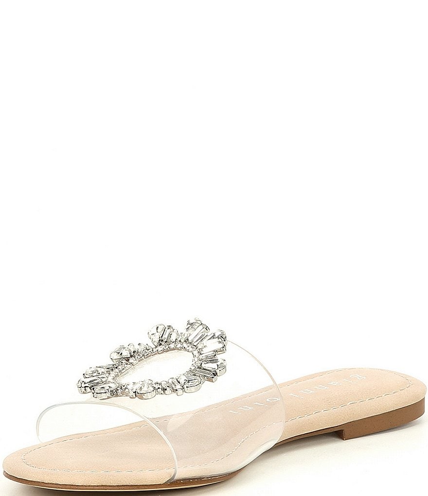 Gianni Bini LotteeThree Rhinestone Ornament Detail Clear Vinyl Slides