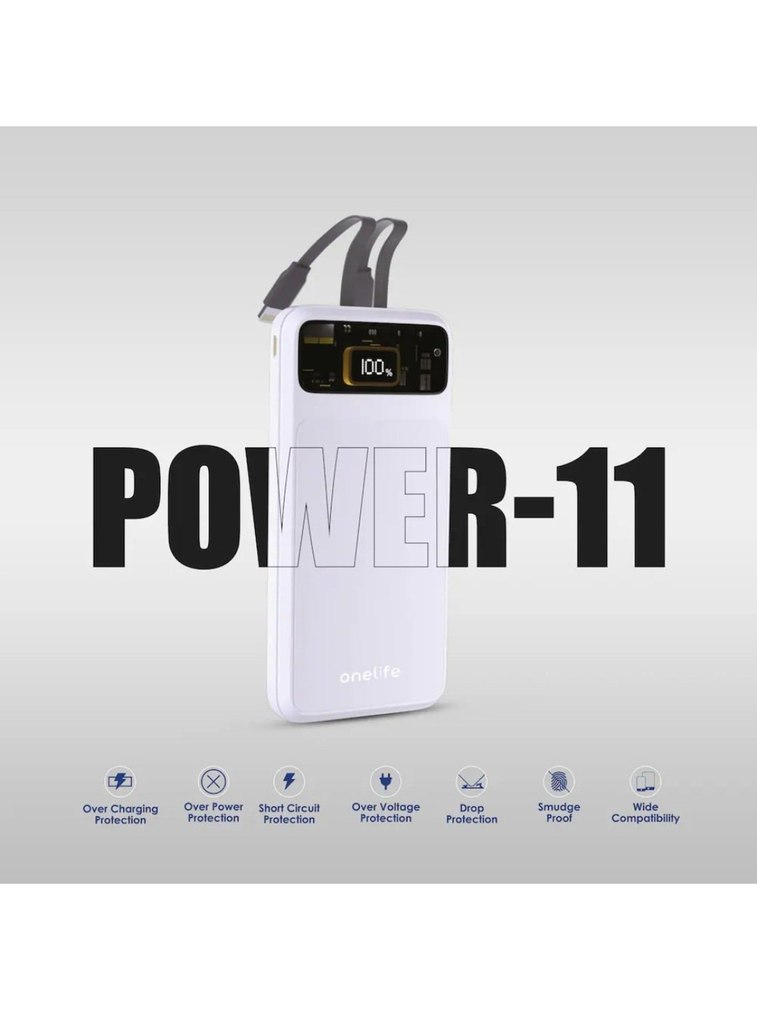 Onelife Power 11, 10000 mAh 30W Fast Charging Power Bank with PD3.0 30W for 2 USB-C Ports (White)