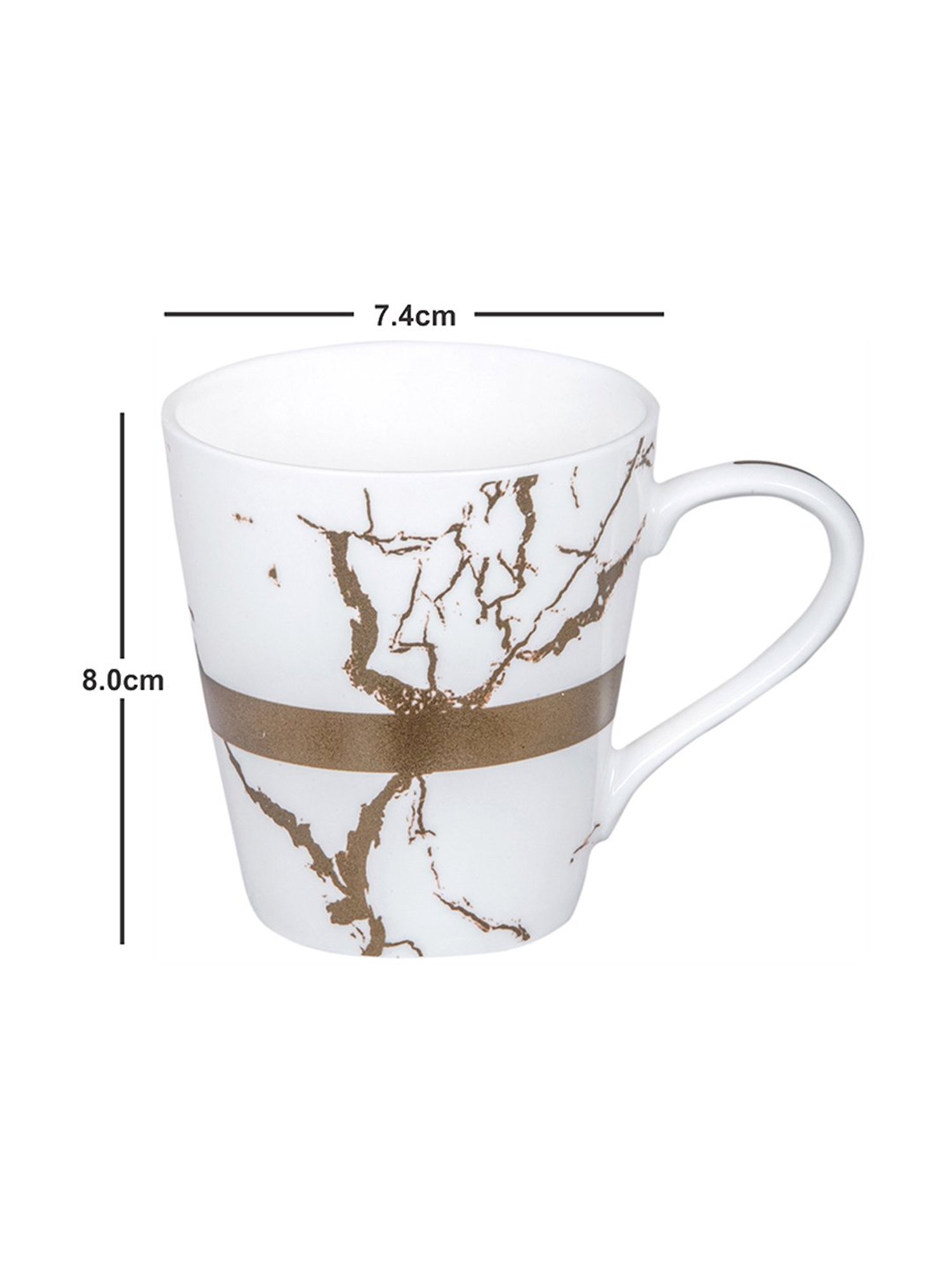 White Gold Printed White Porcelain Coffee Mug - Set of 6 (200ml)