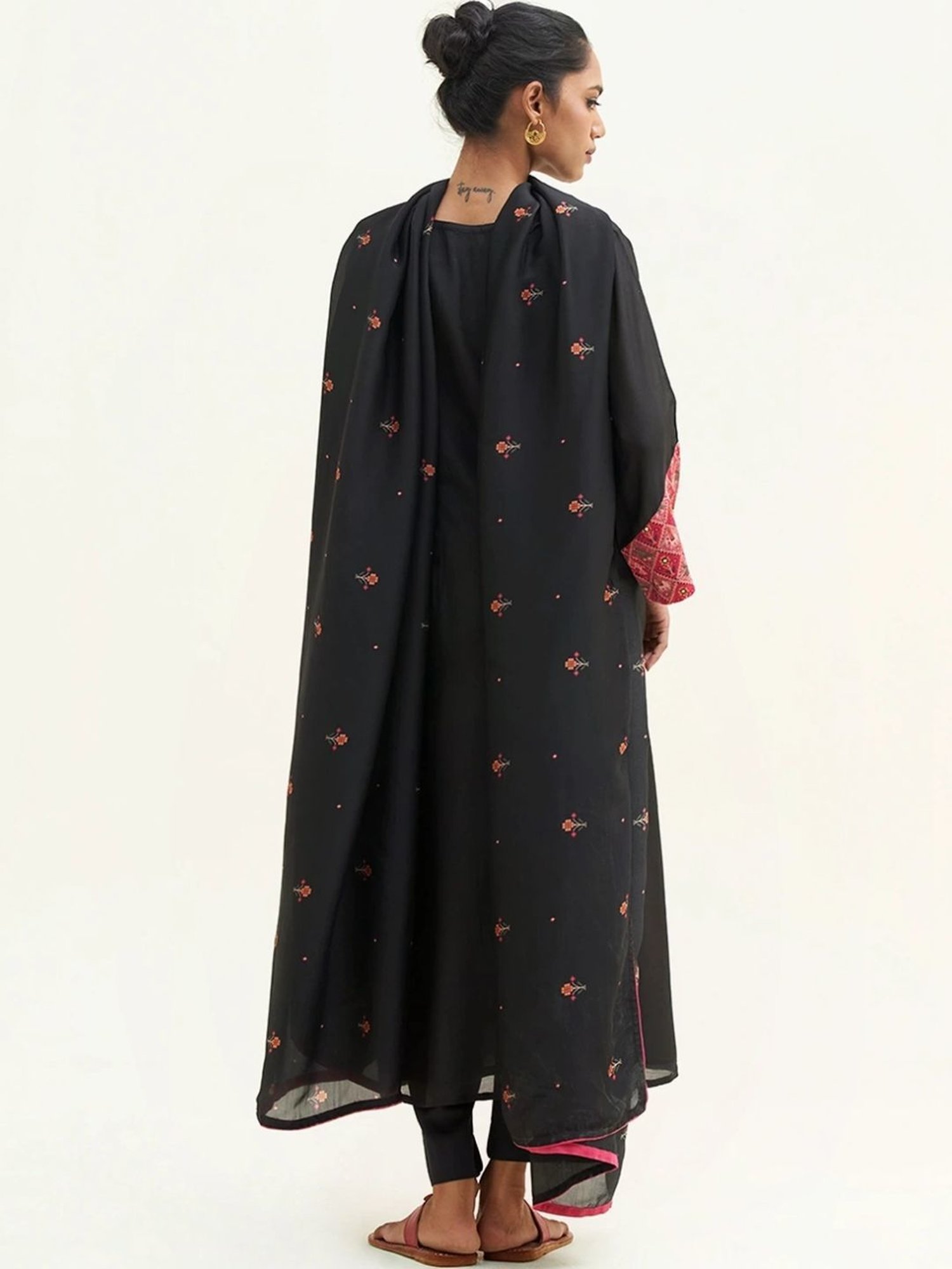 Ganga Fashions Black Kurta with Salwar and Dupatta With Patola Patch Work