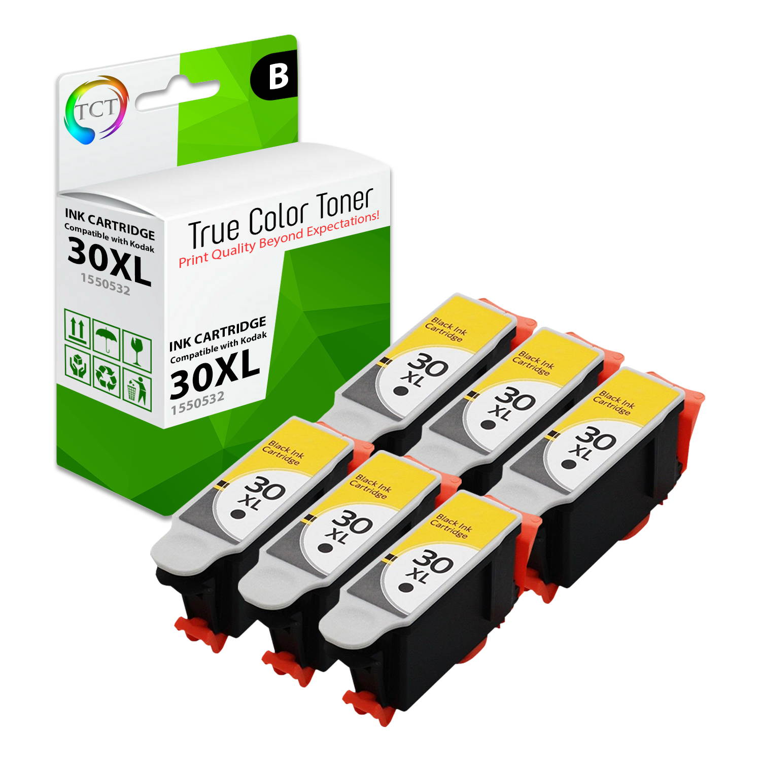 TCT Compatible Ink Cartridge Replacement for Kodak 30XL 30 XL 1550532 Black High Yield works with Kodak ESP C110 C310 C315, Office 2150 Printers (670 Pages) - 6 Pack