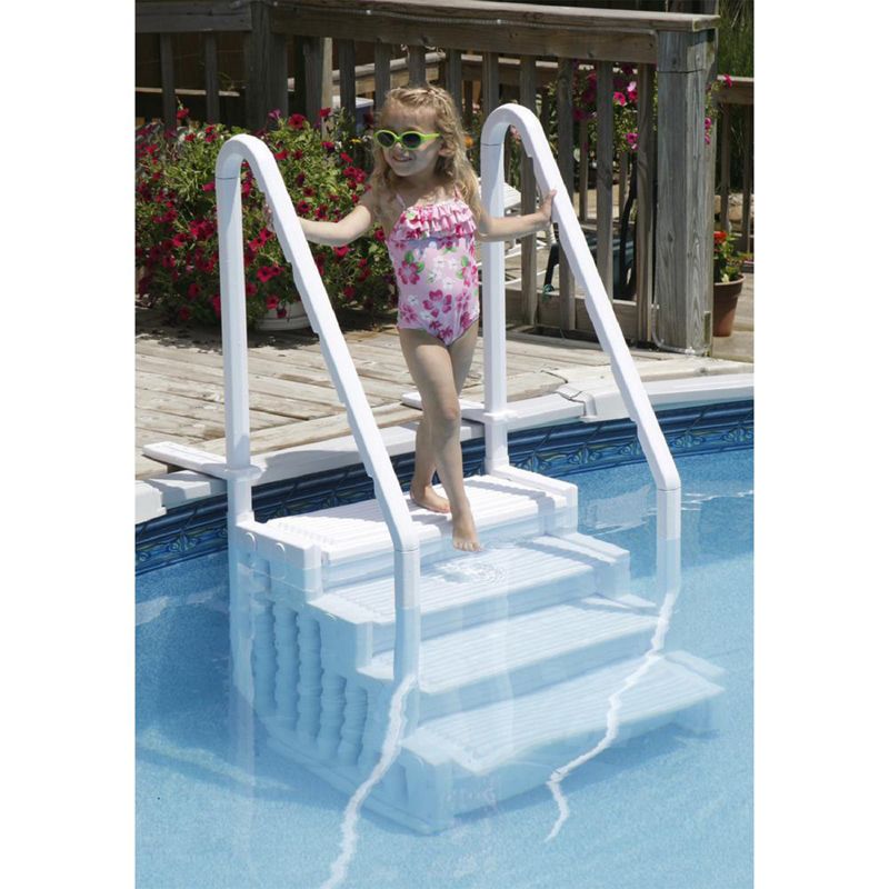 Blue Torrent AC 30163 Antigua 32 Inch 4 Stair Step Ladder with Safety Handrails and Side Supports for Above Ground Water Swimming Pool, White