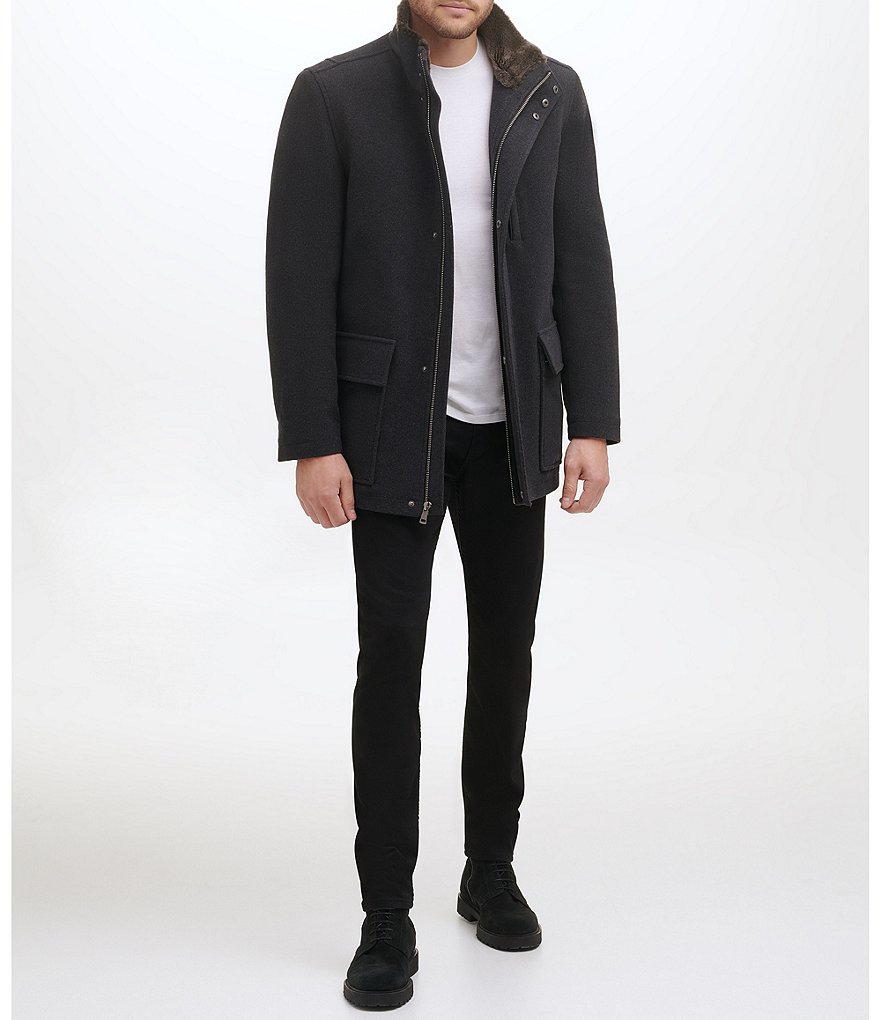 Cole Haan Long-Sleeve Wool-Blend Plush Car Coat