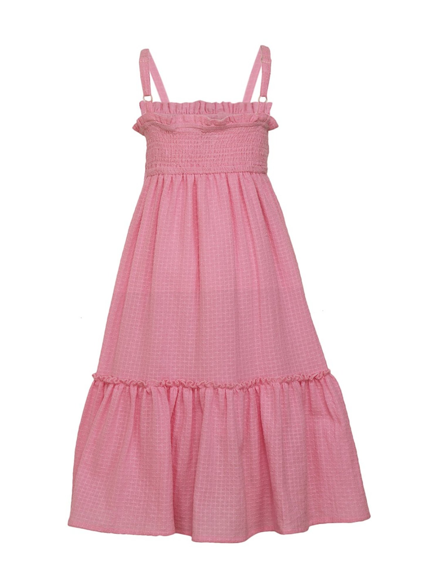 A Little Fable Kids Pink Cotton Self Pattern Dress