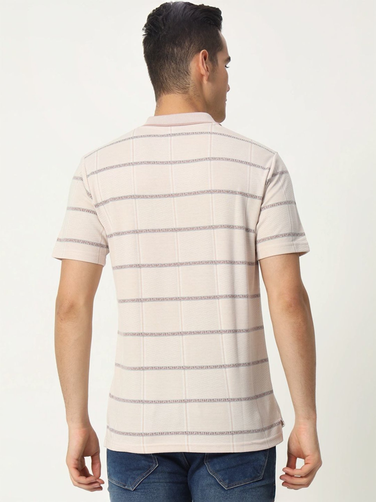 Tab91 Brown Regular Fit Striped Polo T-Shirts