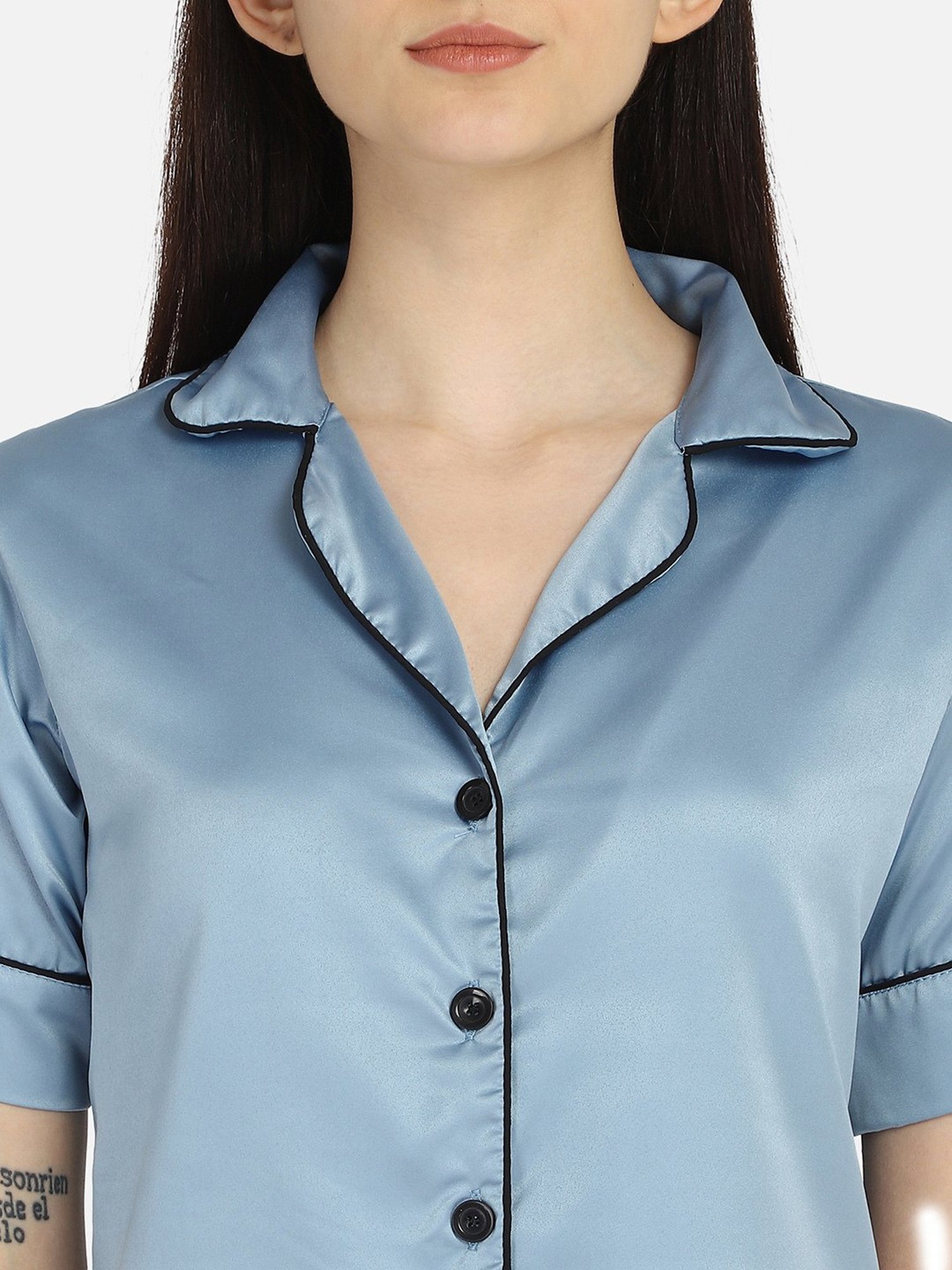 Smarty Pants Blue Satin  Shirt With Pyjamas