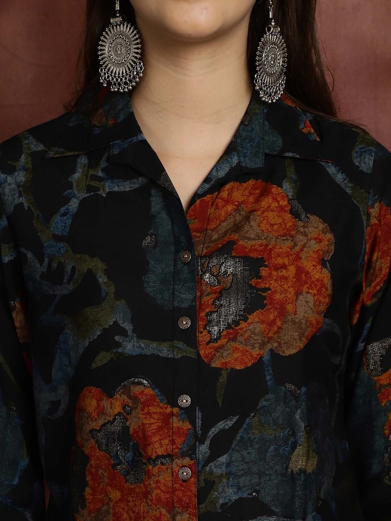 Claura Navy Printed Shirt Pant Set