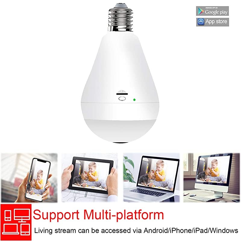 Bulb Camera Wifi 1080P HD 360 Fisheye Wireless Security Camera Home LED Cameras Motion Detection Night Vision