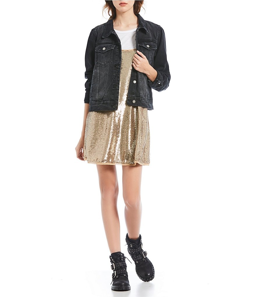 Free People Rumors Point Collar Long Sleeve Cuffed Denim Jacket