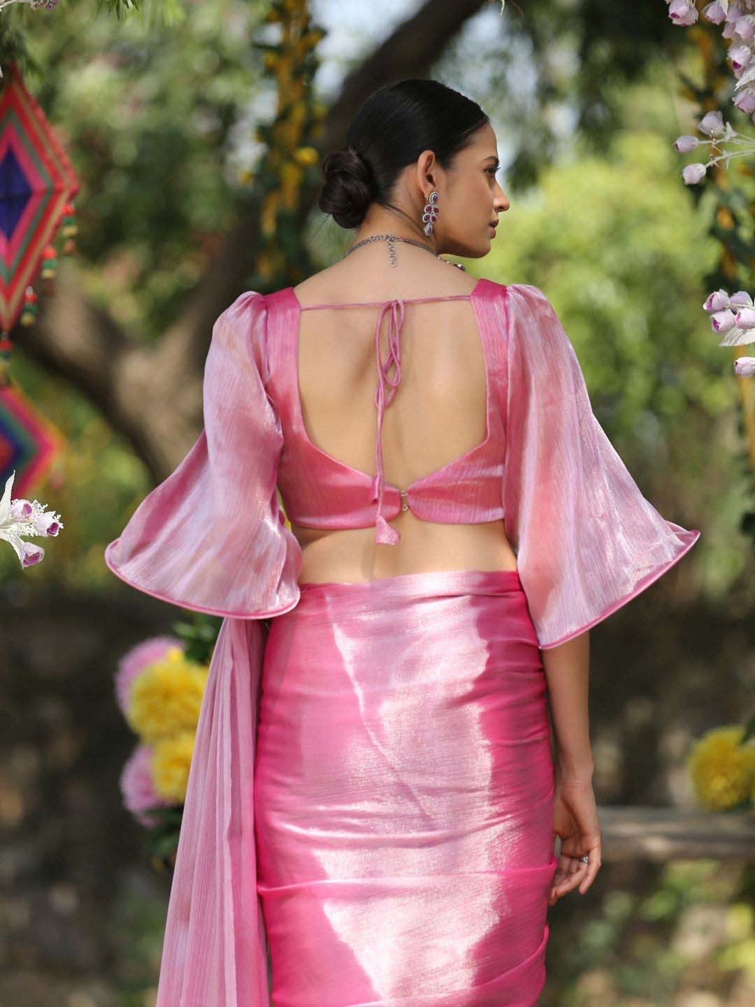 Swtantra Pink Woven Pattern Readymade Blouse