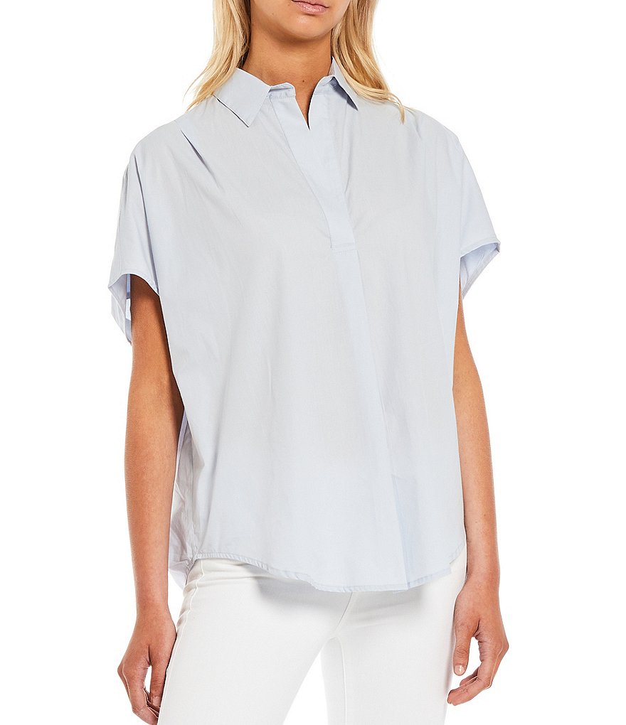 French Connection Cele Rhodes Stand Collar Short Sleeves Top