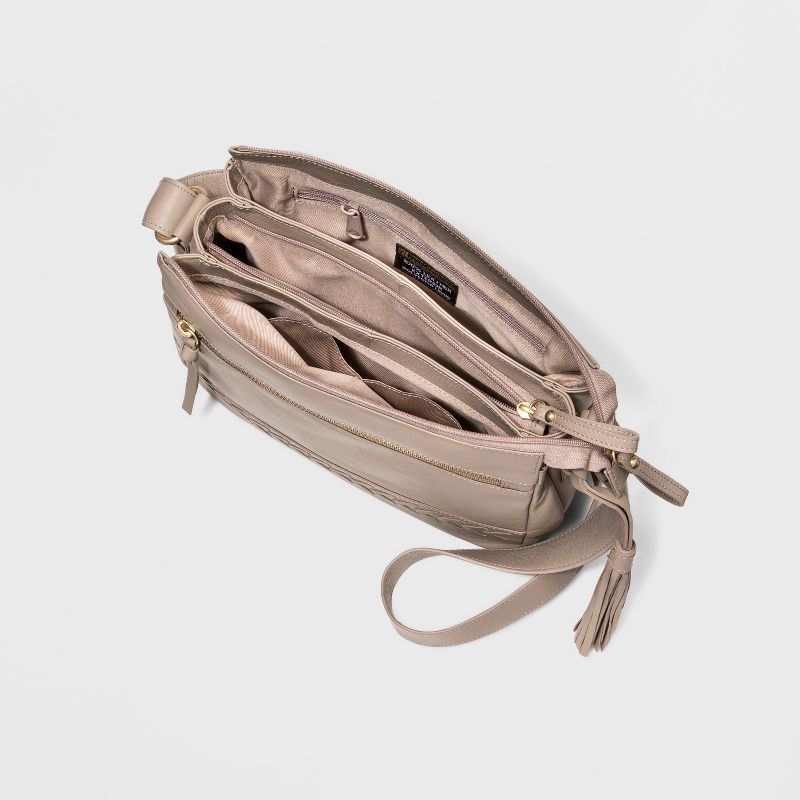 Great American Zip Closure Leather Shoulder Bag - Light Beige