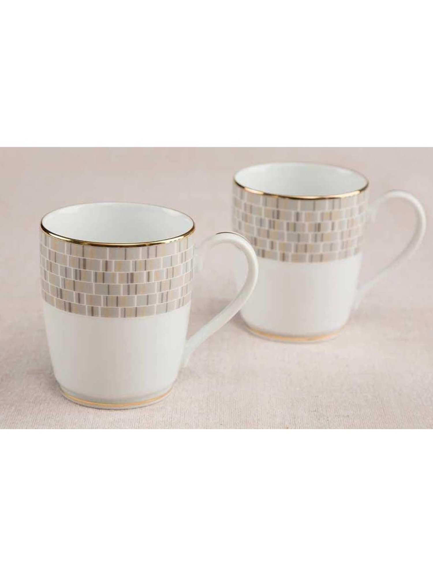 Noritake Ville De Lumiere White & Beige Poreclain Coffee Mug (0.295 L) - Set of 6