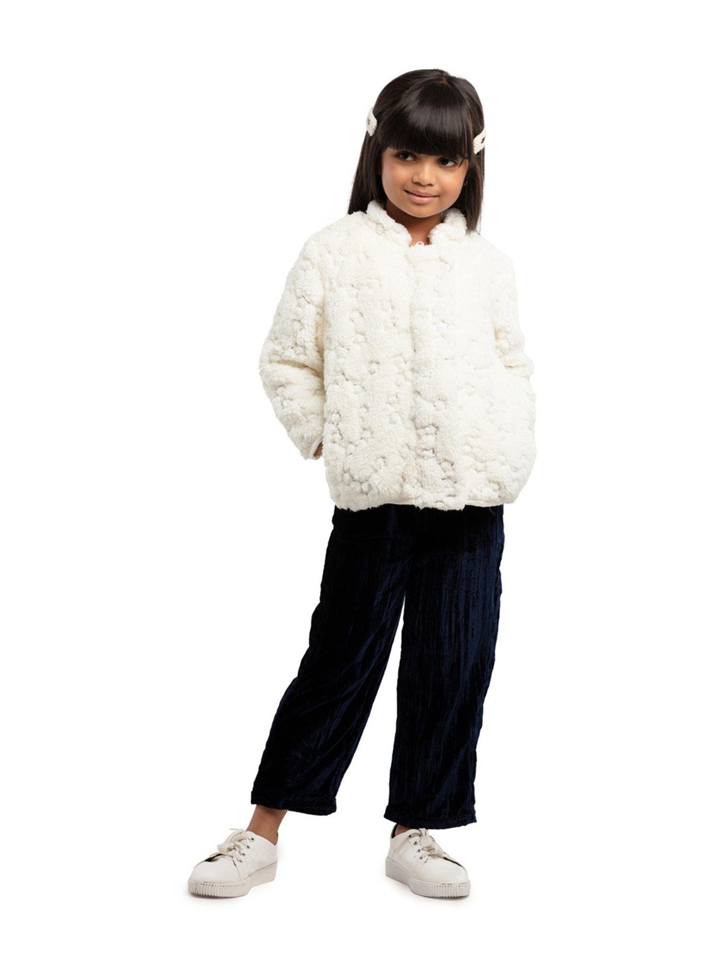 Under Fourteen Only Girls Navy Self Trousers