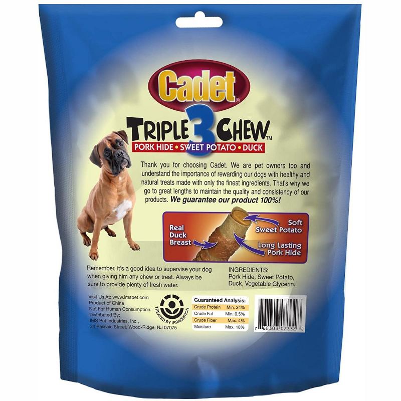 Cadet Pork Hide, Sweet Potato and Duck Triple Chews (6 Pack)