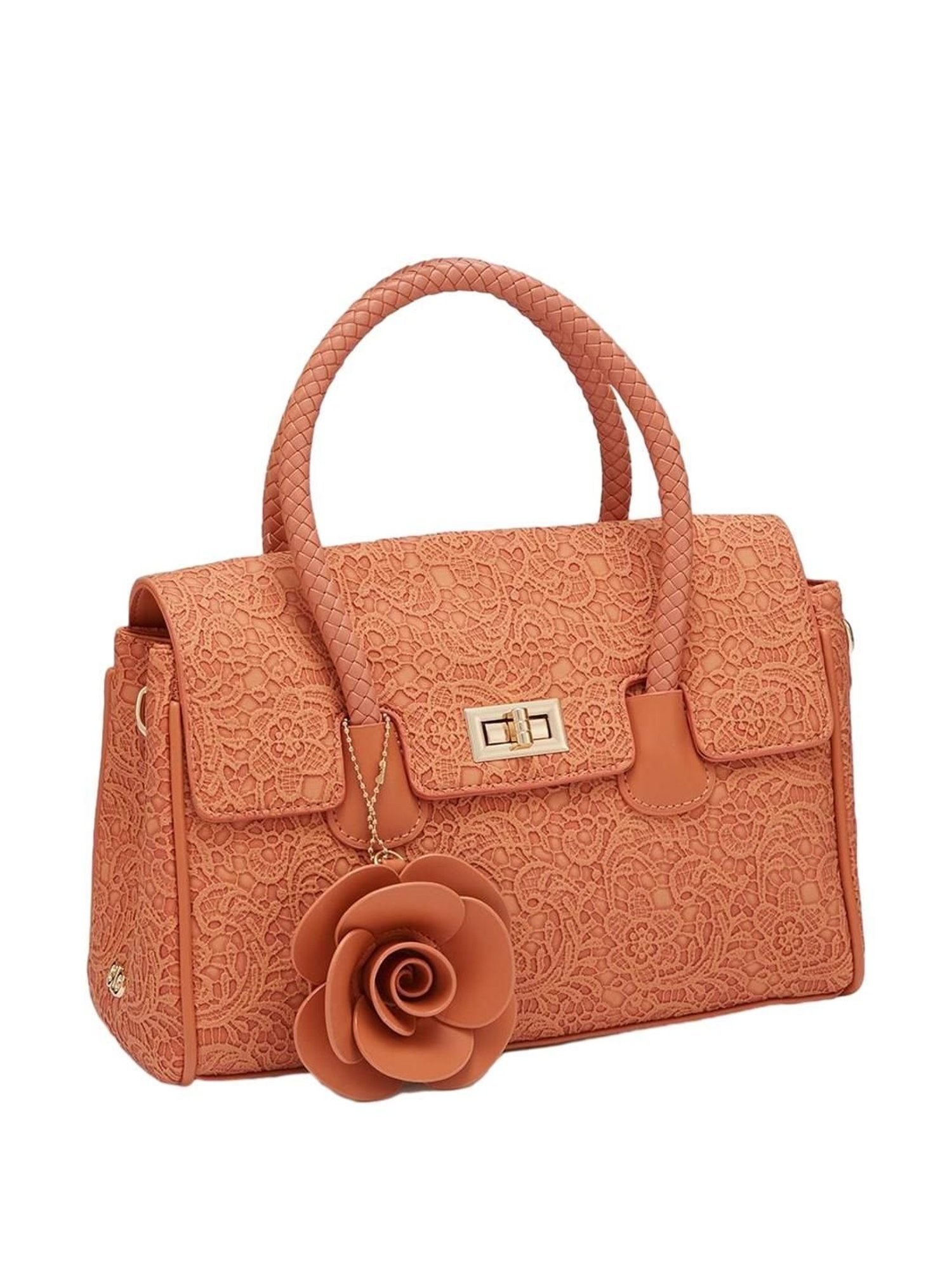Globus Orange Textured Medium Handbag