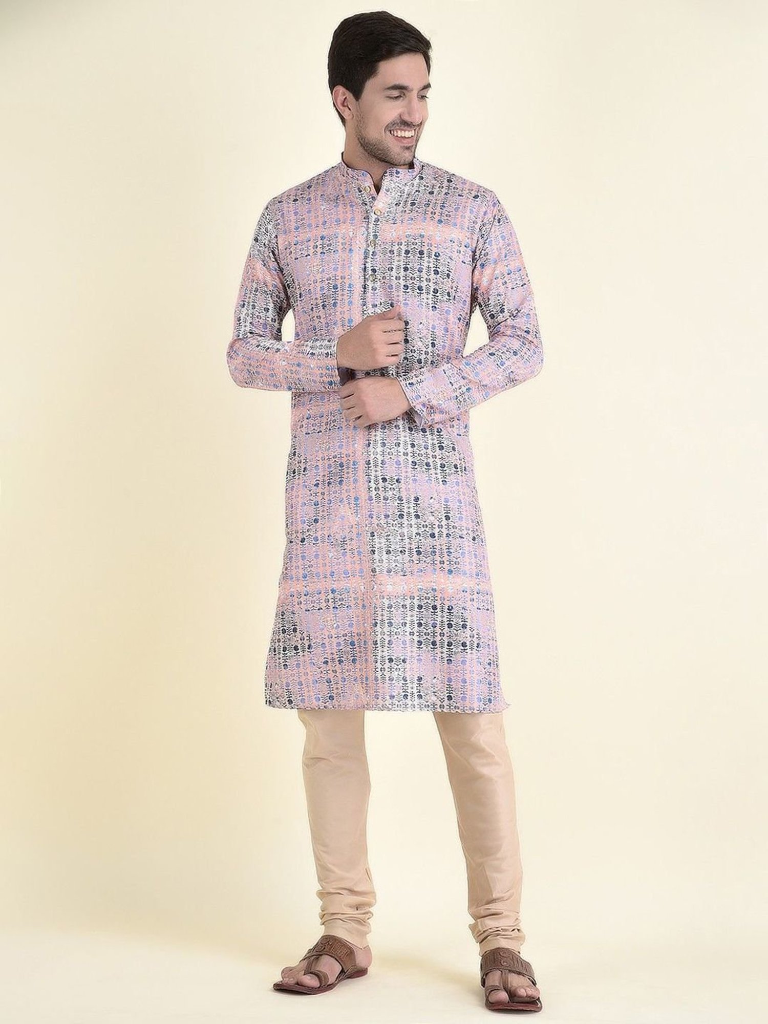 TABARD Peach Cotton Regular Fit Printed Kurta Bottom Set