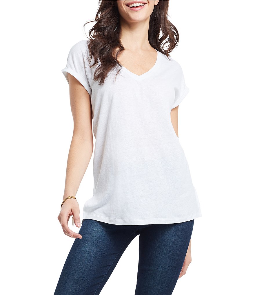 NIC + ZOE Knit V-Neck Linen Cap Sleeve Blend Tee