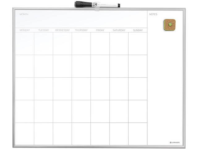 U Brands 361U00-01 Magnetic Dry Erase Undated One Month Calendar Board, 20" x 16", White