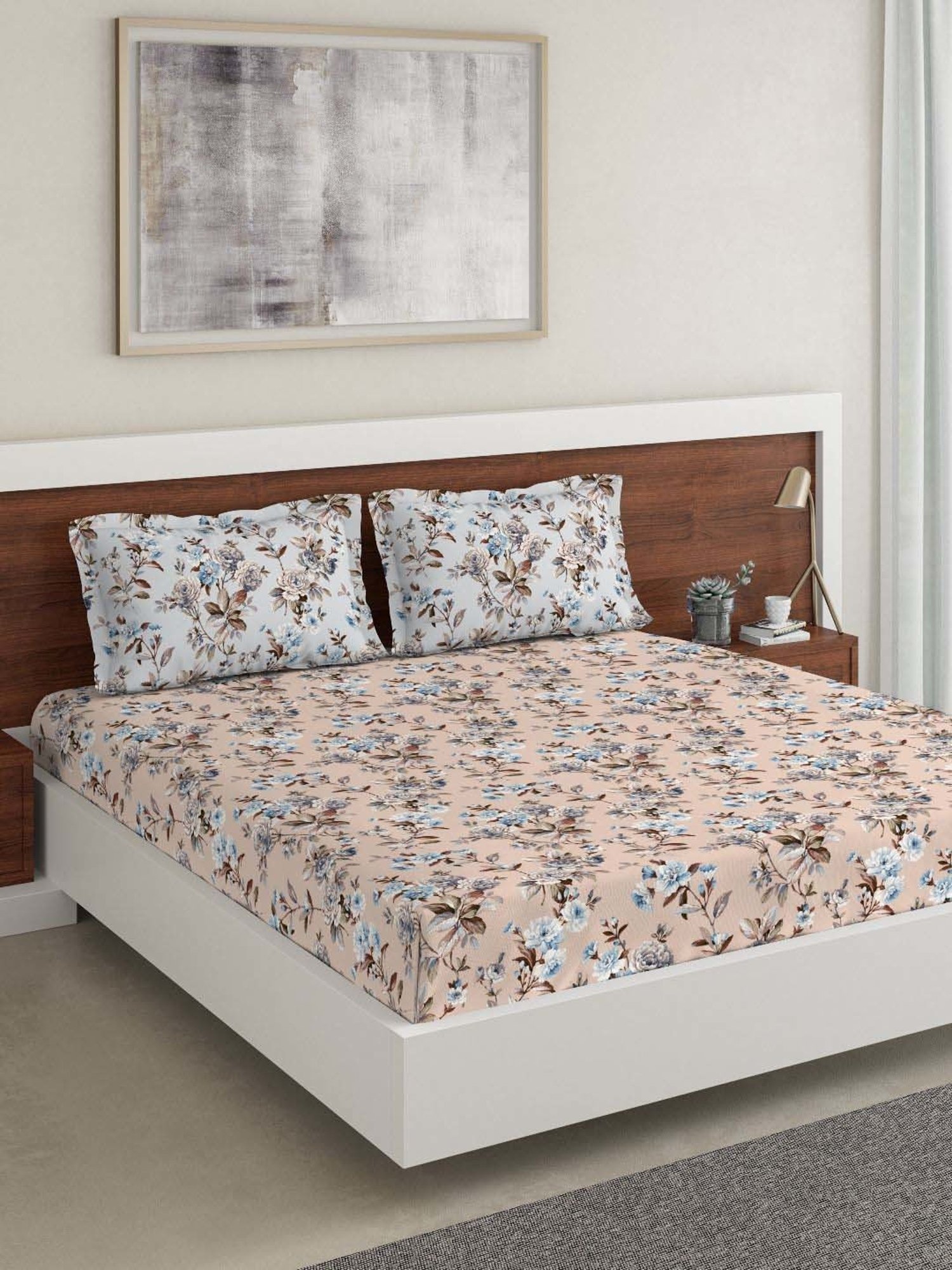 DDecor Sigma Floral Pink 136 TC Cotton Double Bedsheet with 2 Pillow Covers