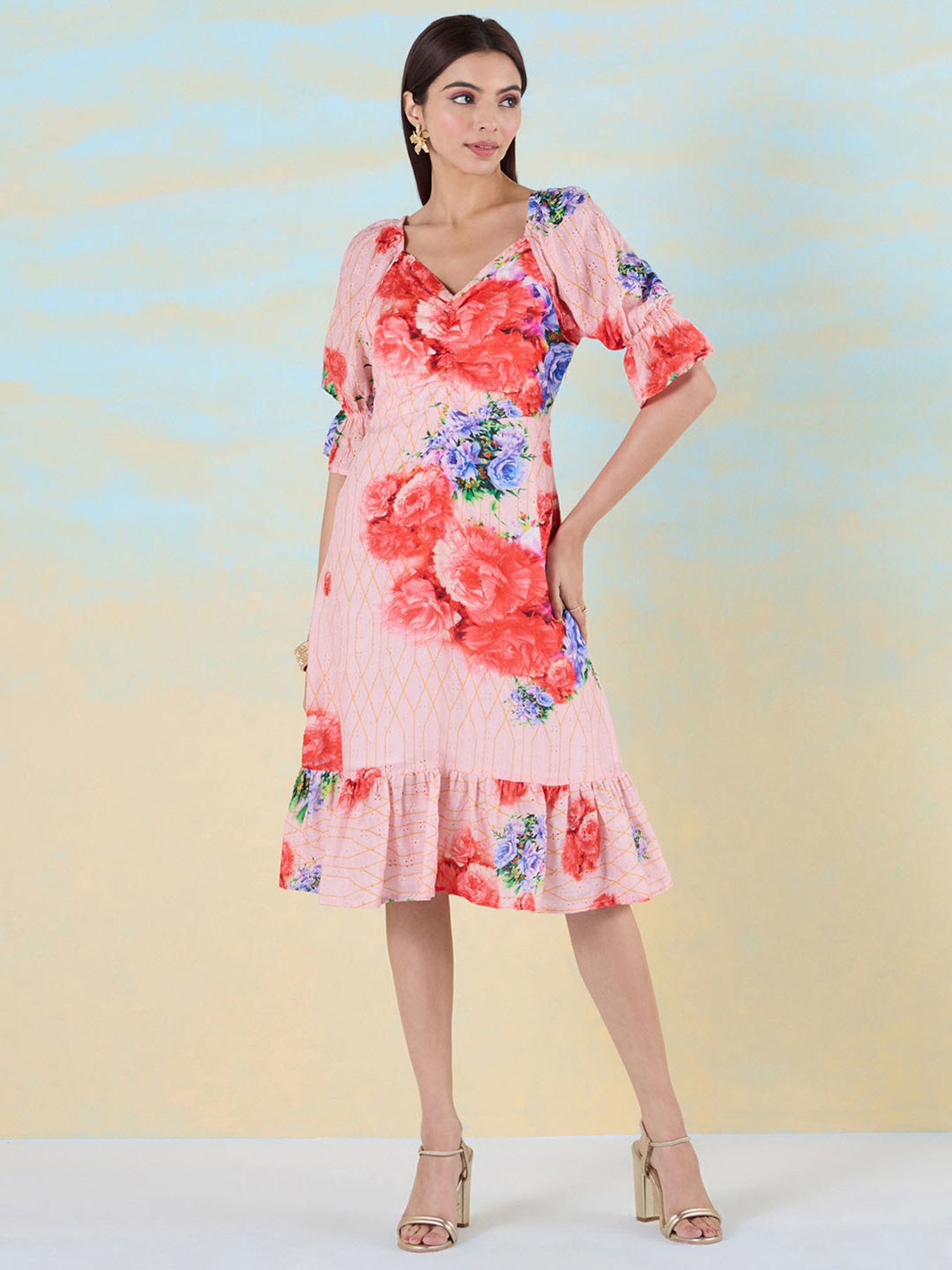 navyasa by liva Peach Floral Print Ethnic Dress