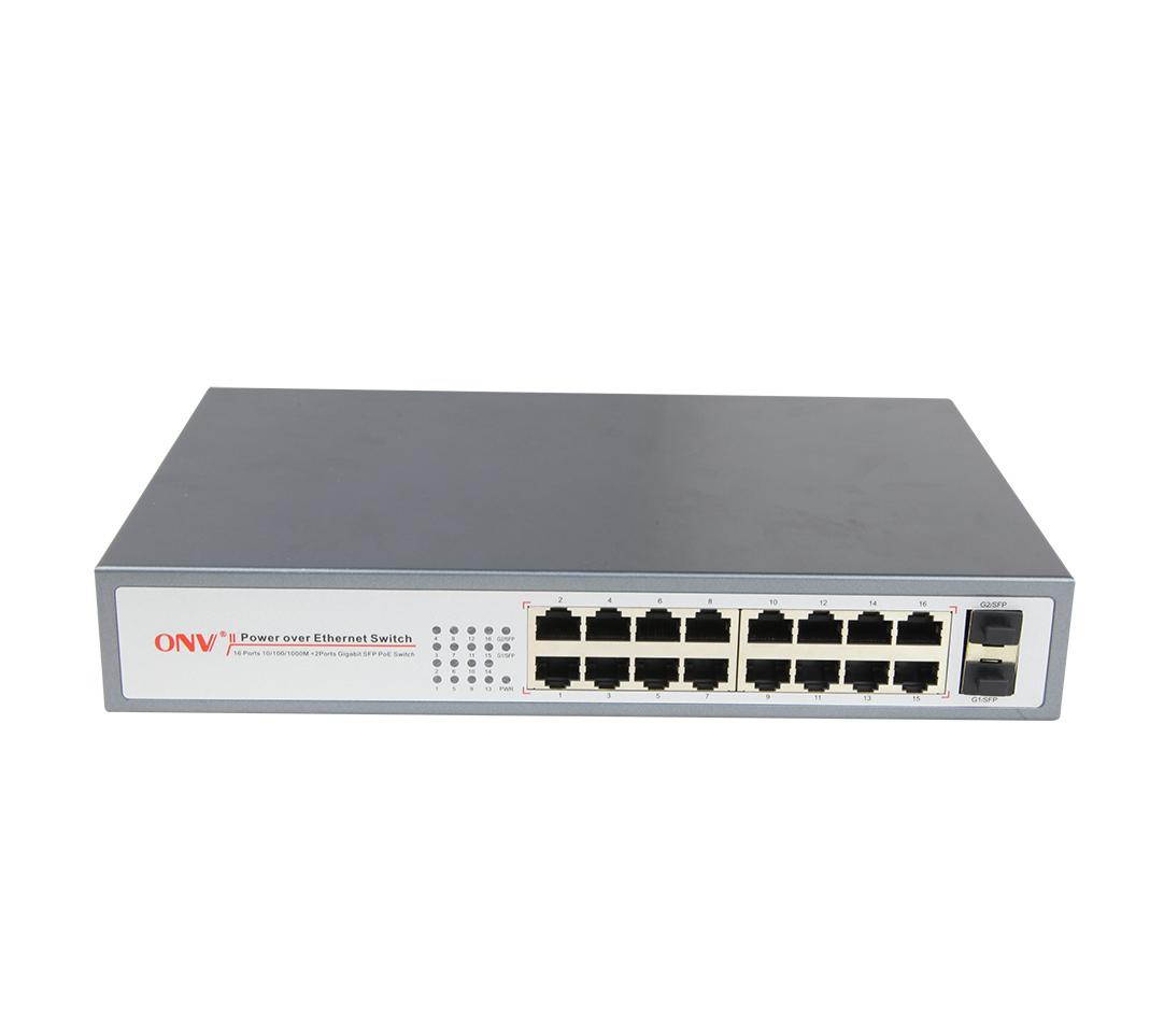 200W POE Ethernet Switch 16x10/100/1000M PoE Ports+2 Gigabit SFP Ports Auto-flip ONV-POE33016PFB