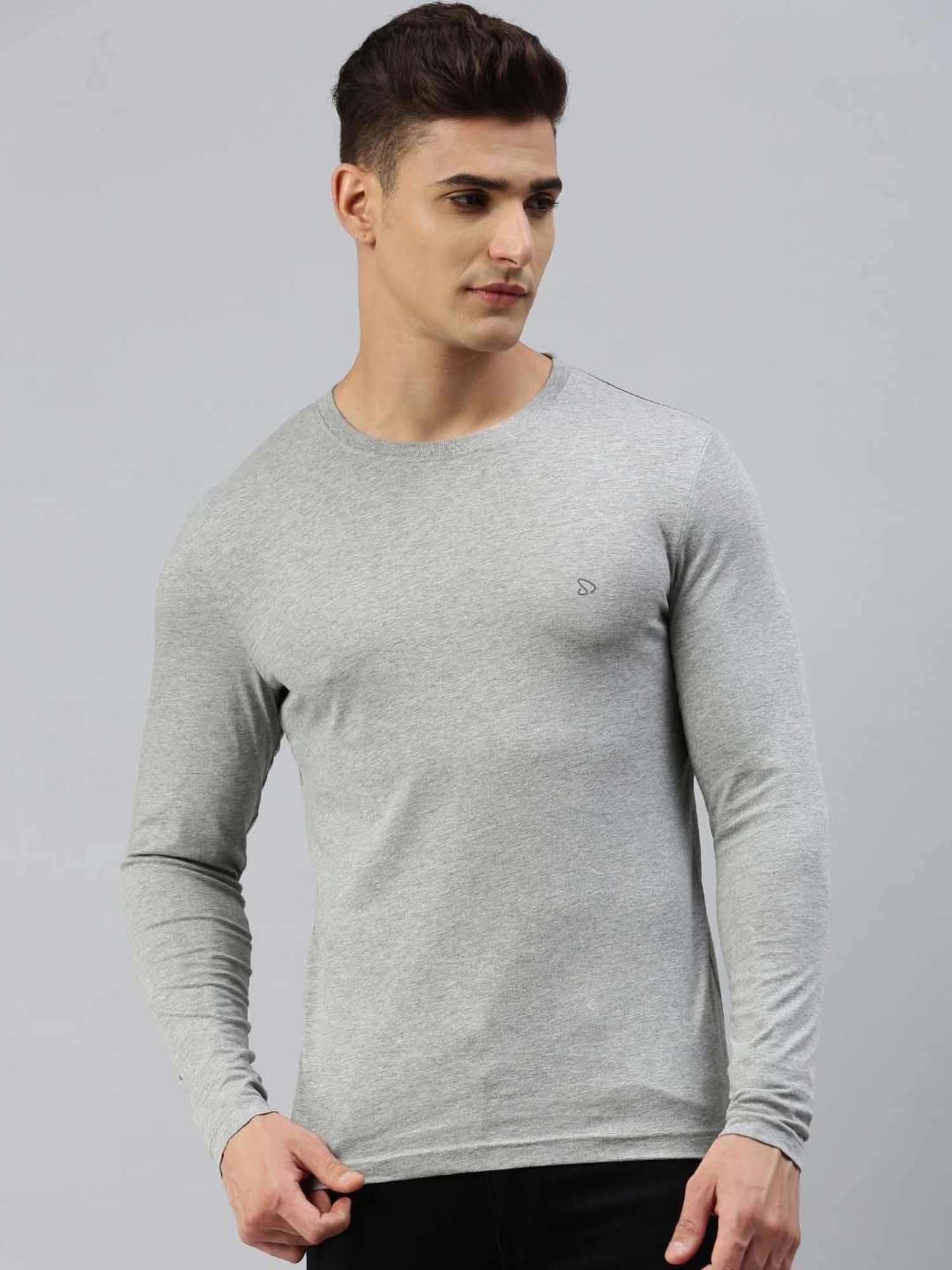 Sporto Grey Melange Regular Fit Crew T-Shirt