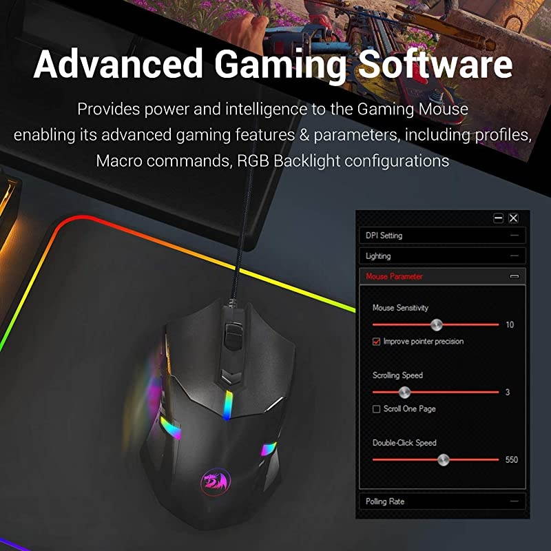 M601 RGB Gaming Mouse Backlit Wired Ergonomic 7 Button Programmable Mouse Centrophorus with Macro Recording amp Weight Tuning Set 7200 DPI for Windows PC Black