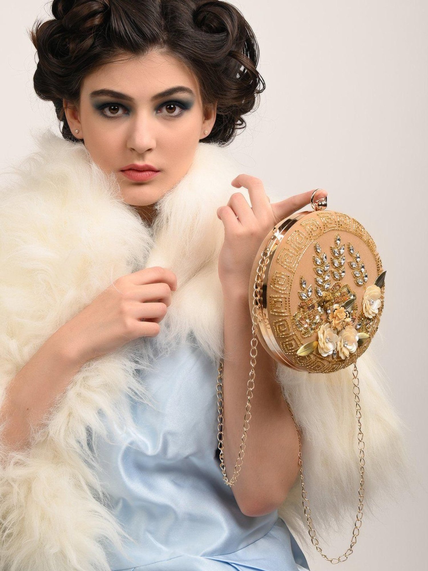 Odette Brown & White Embellished Sling Handbag