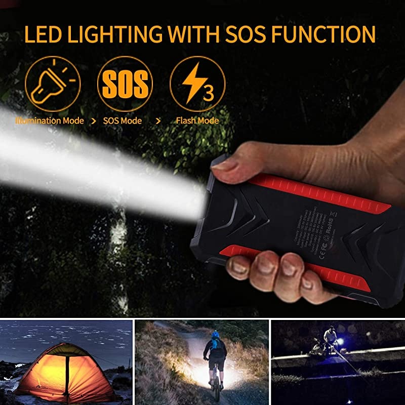 Solar Power Bank  20000mAh Portable Solar Charger with Dual USB 3A Output PortLED Light and External Battery Pack Solar Phone Charger Fast Charging for Smartphone and More