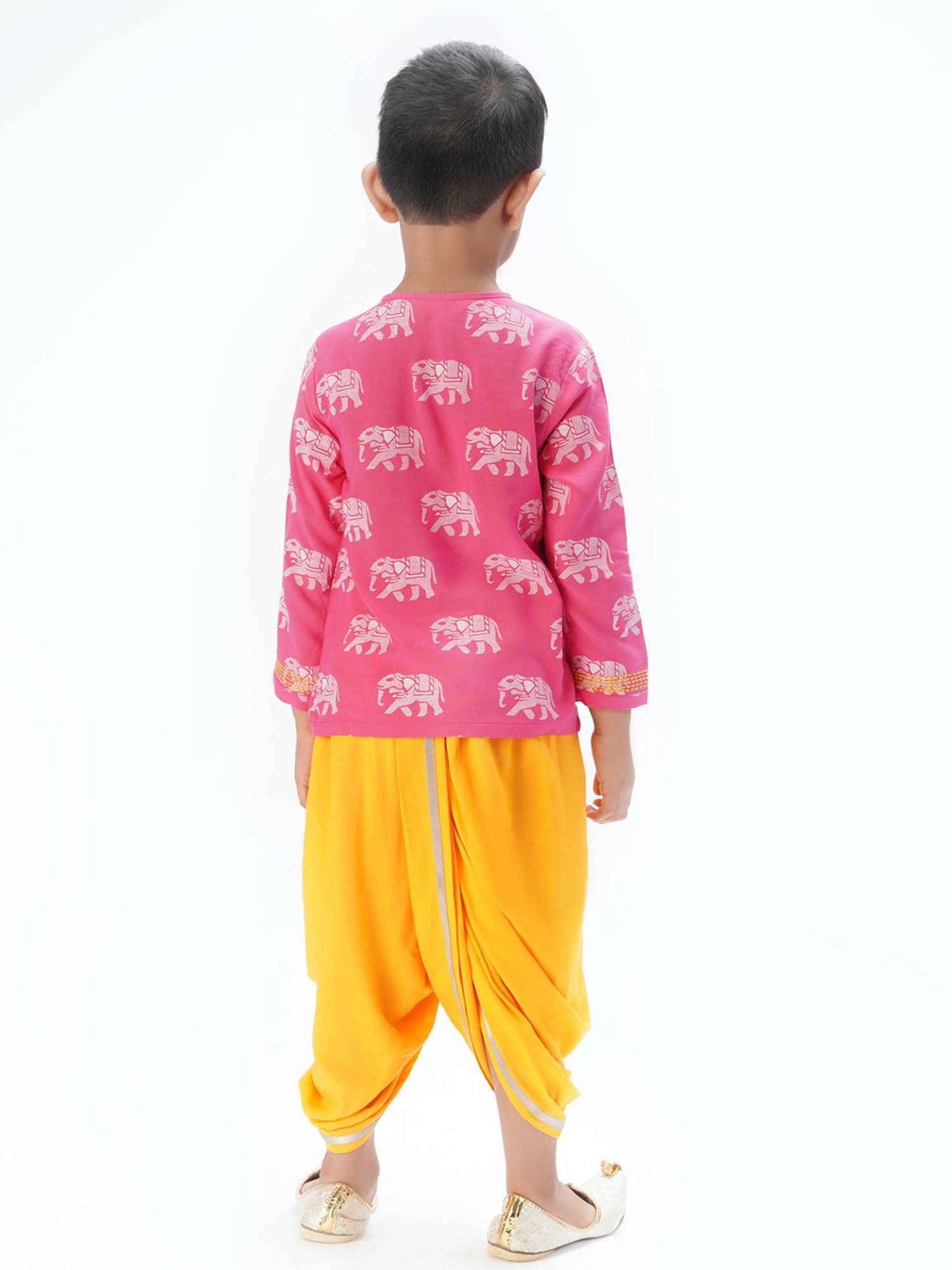 Lil Drama Kids Pink & Yellow Printed Full Sleeves Kurta with Dhoti