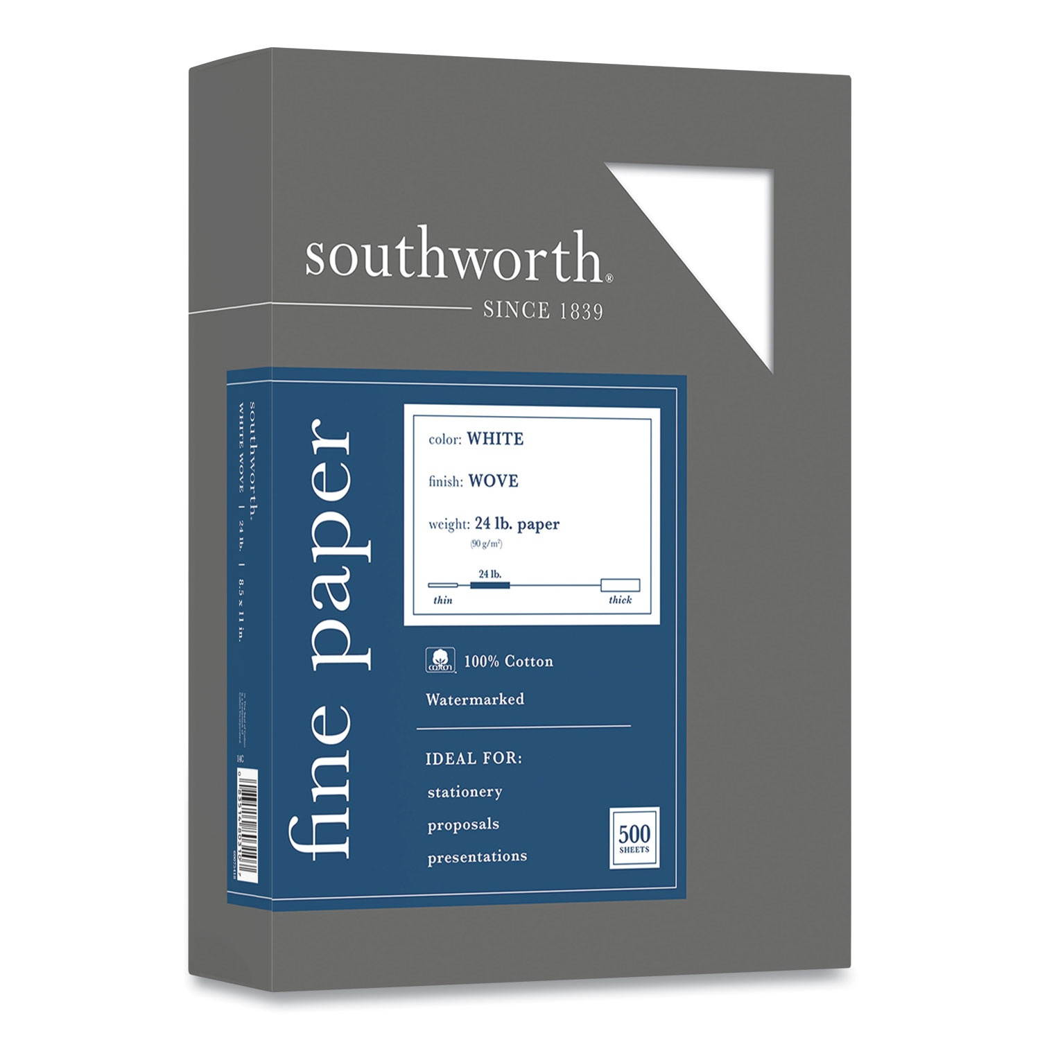 Southworth Company SOU14C Paper- Cotton- 24 lb.- 8-.50in.x11in.- White