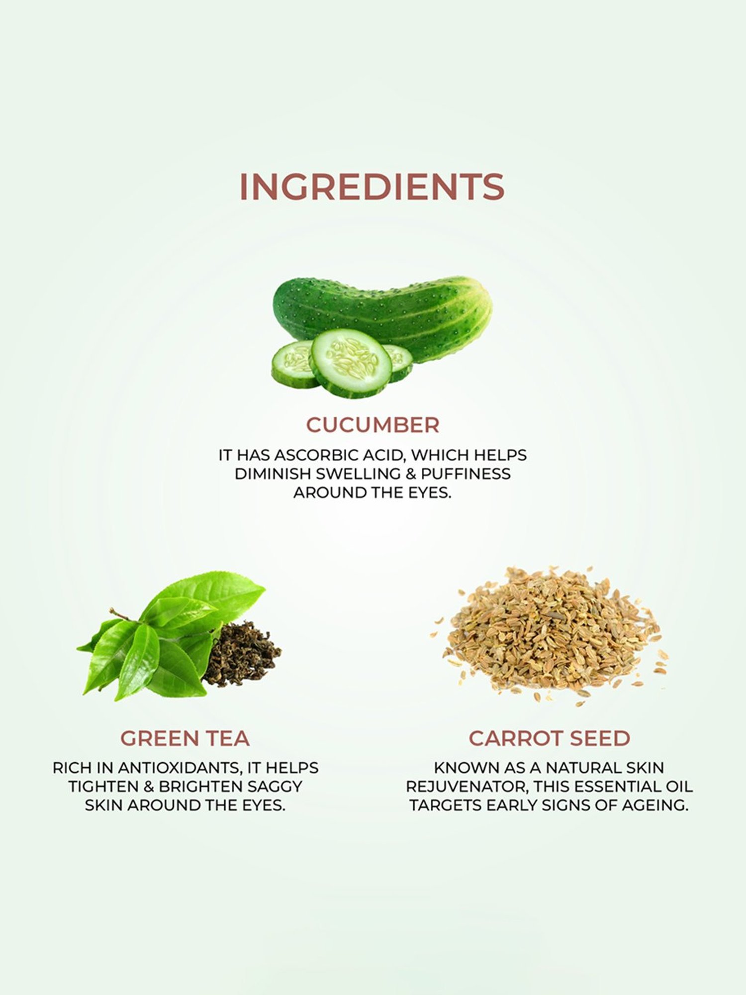 JUST HERBS Green Tea + Carrot Seed Nourishing Under Eye Gel - 20 gm