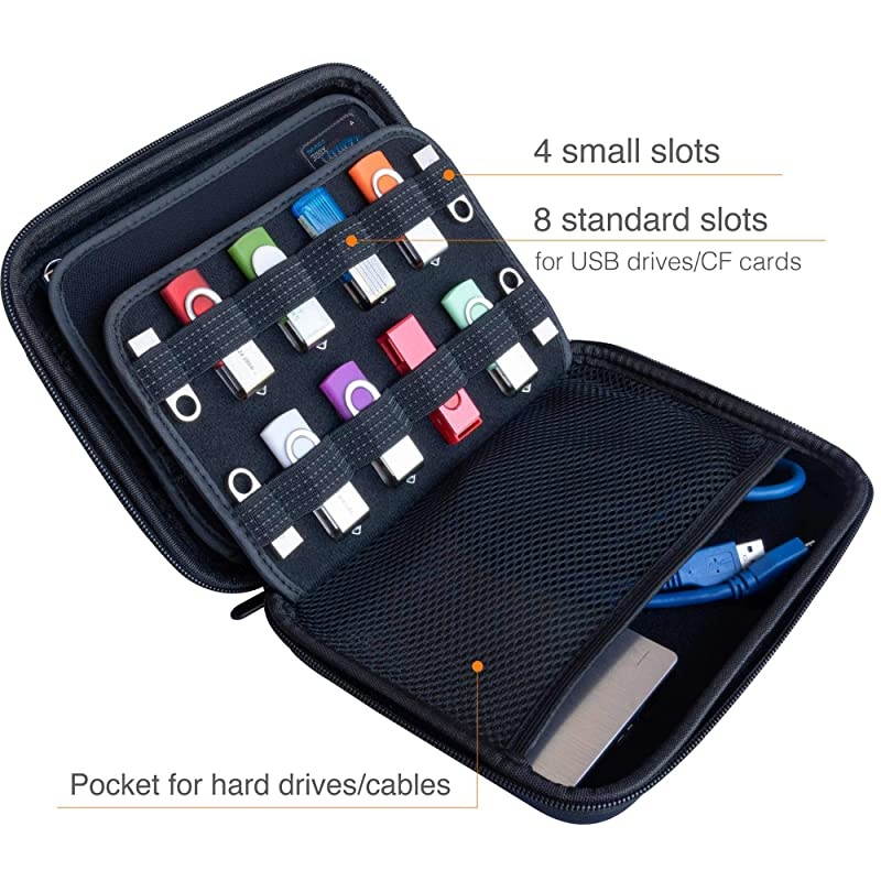 Large Capacity USB Thumb Flash Pen Drive Storage Holder/Memory Card SD SDXC SDHC Card Holder Case/External Hard Drive Case/Universal Electronic Accessories Organizer