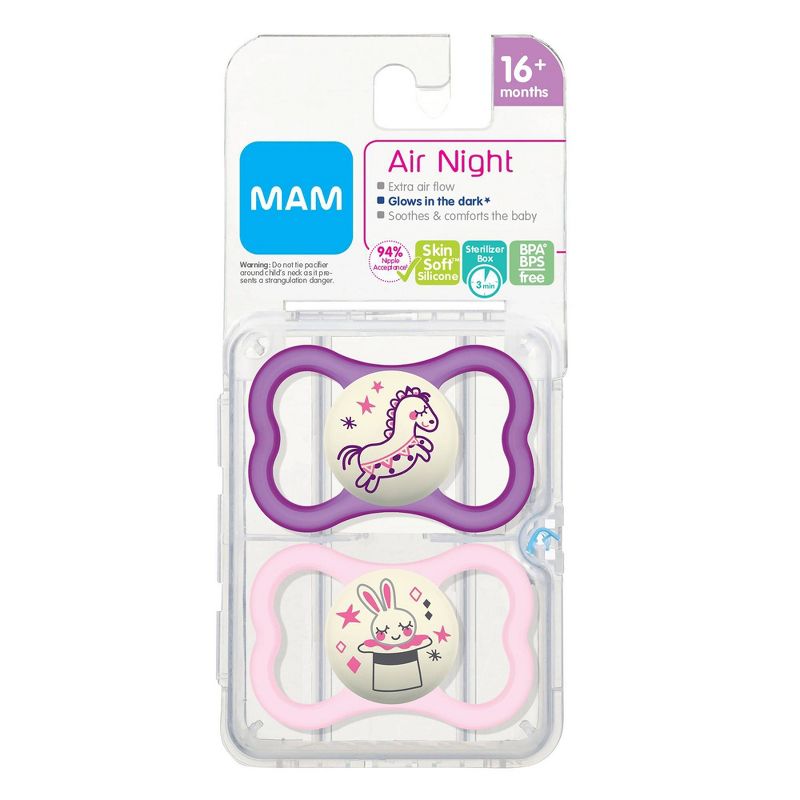 MAM Air Night Sensitive Skin 2pk Orthodontic Pacifiers Girl - 16+ Months