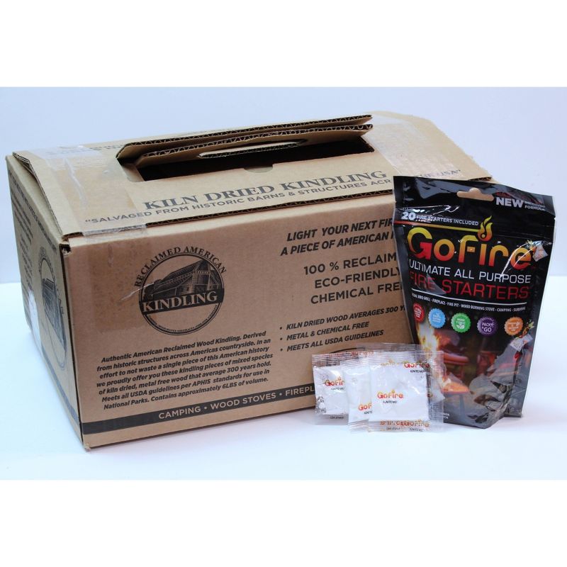 20ct Fire Starters Bag & Authentic Reclaimed Kindling Bundle - GoFire