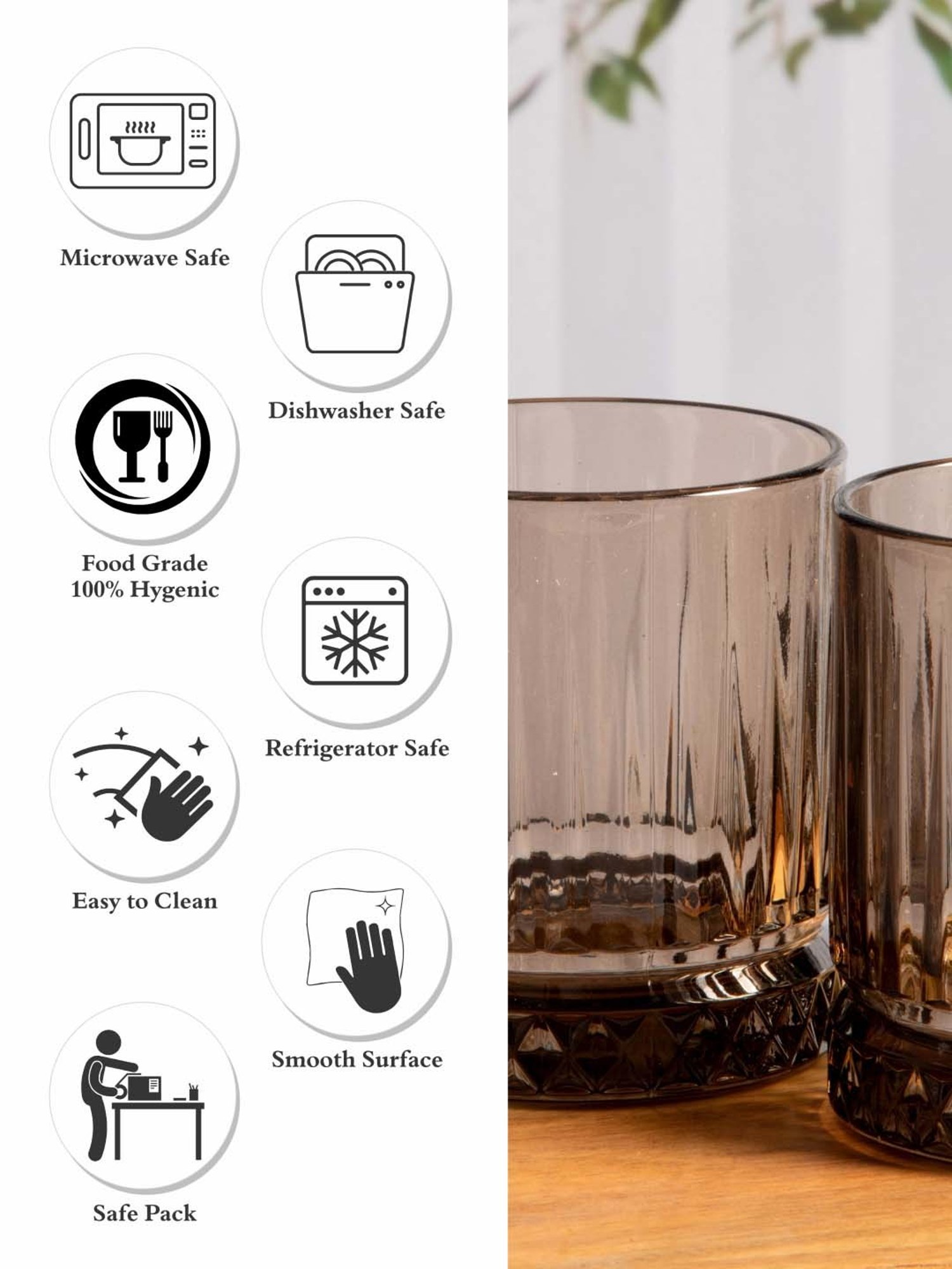 Pasabahce Elysia Brown Glass Whiskey Tumbler (0.355 L) - Set of 4