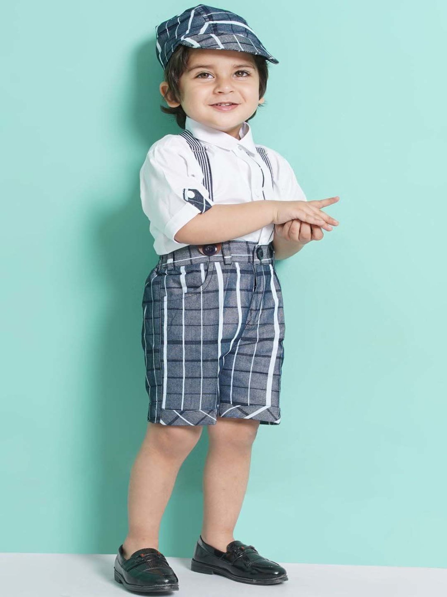 AJ Dezines Kids White & Blue Chequered Shirt Set