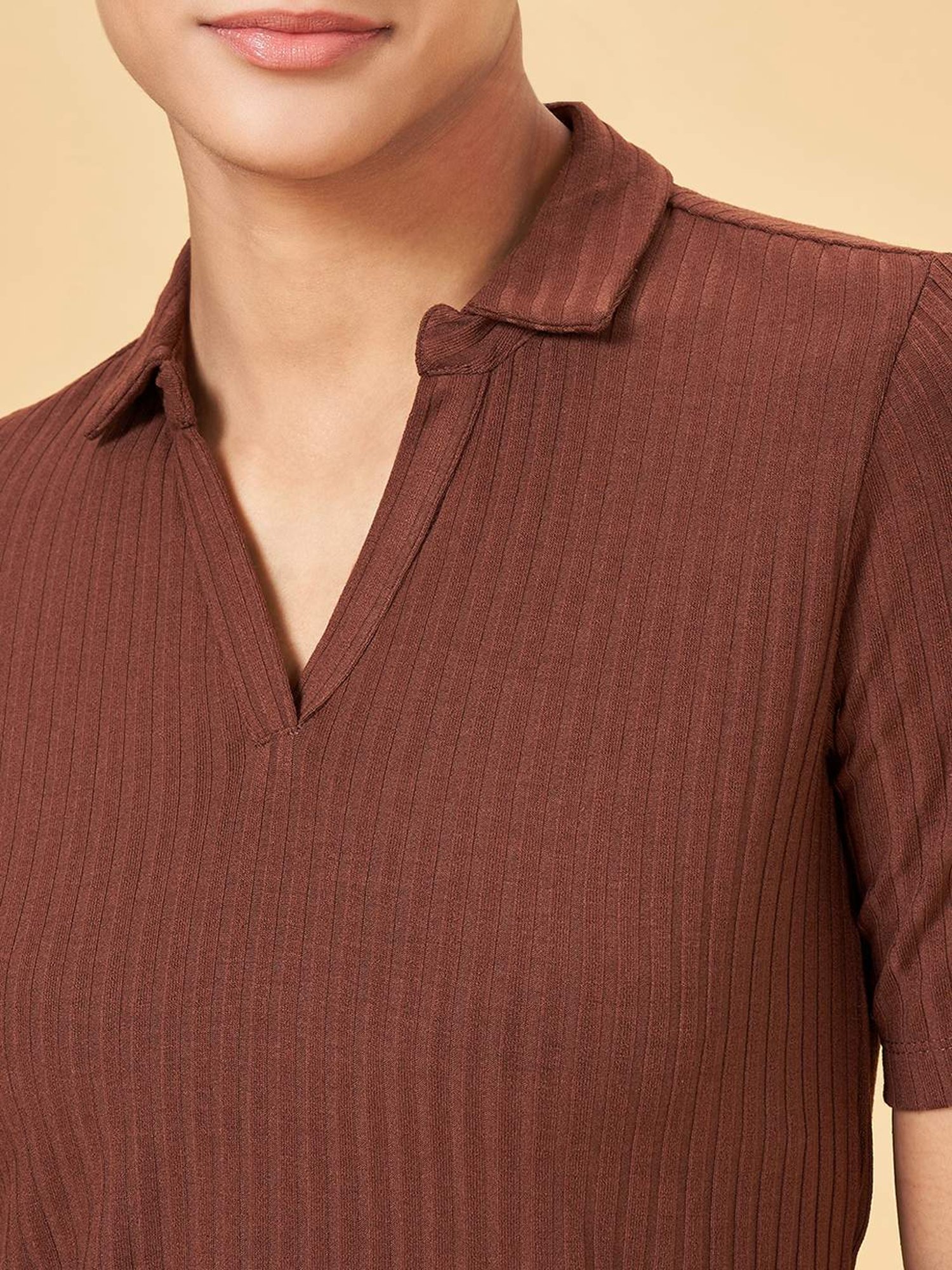 Annabelle by Pantaloons Brown Striped Top