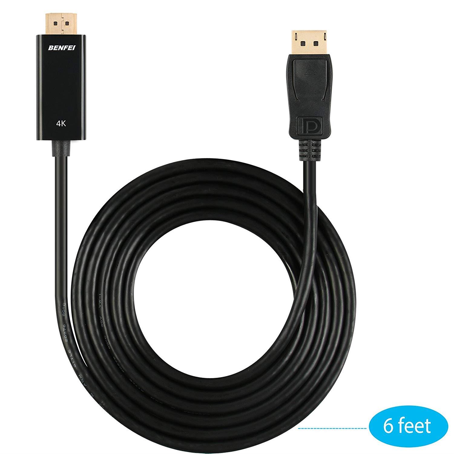 Displayport to HDMI, Benfei 4K DP to HDMI 6 Feet Cable Gold-Plated Cord Compatible for Lenovo, Dell, HP, ASUS